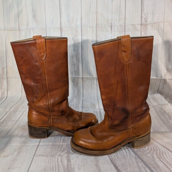 Vintage Double H Boots Brown Leather Campus Style Women - Picture 9 of 15